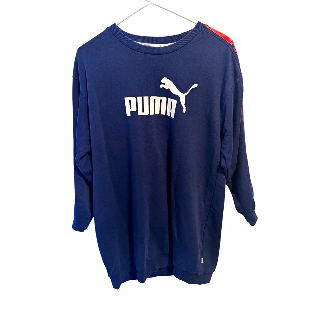 PUMA Men’s M Blue Crew Neck Pullover Sweatshirt Long Sleeve Logo Graphic